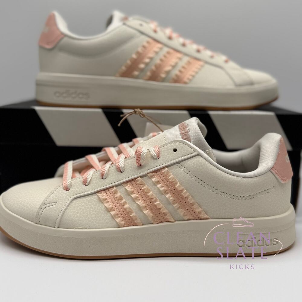 Adidas Grand Court 3.0 J Wonder White Halo Blush KJ1822 Youth Size 7 NIB - Picture 2 of 7